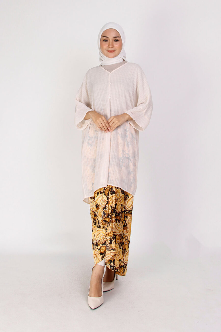 Suri Long Blouse Kaftan Beige - Image 2