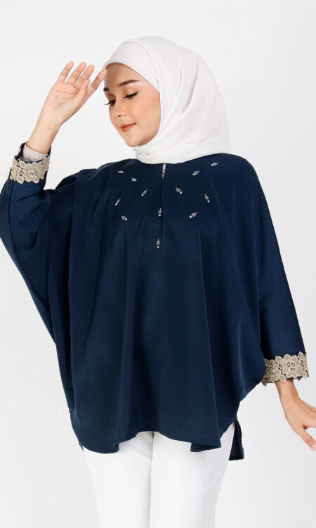 Dewi Plain Batwing Blouse Navy Blue