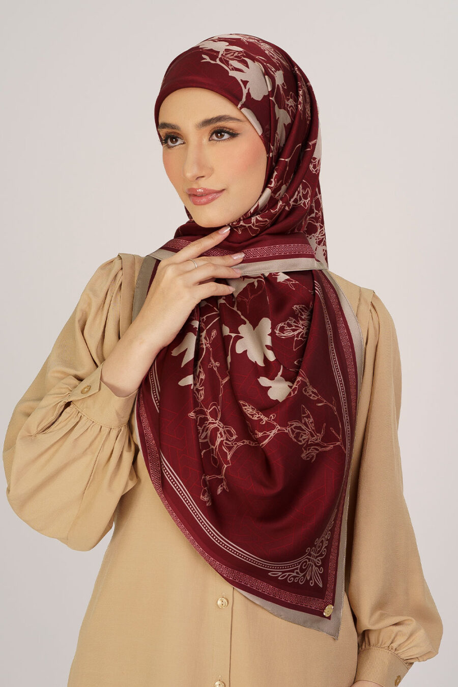 Sherly Satin Printed Square Maroon - Image 3