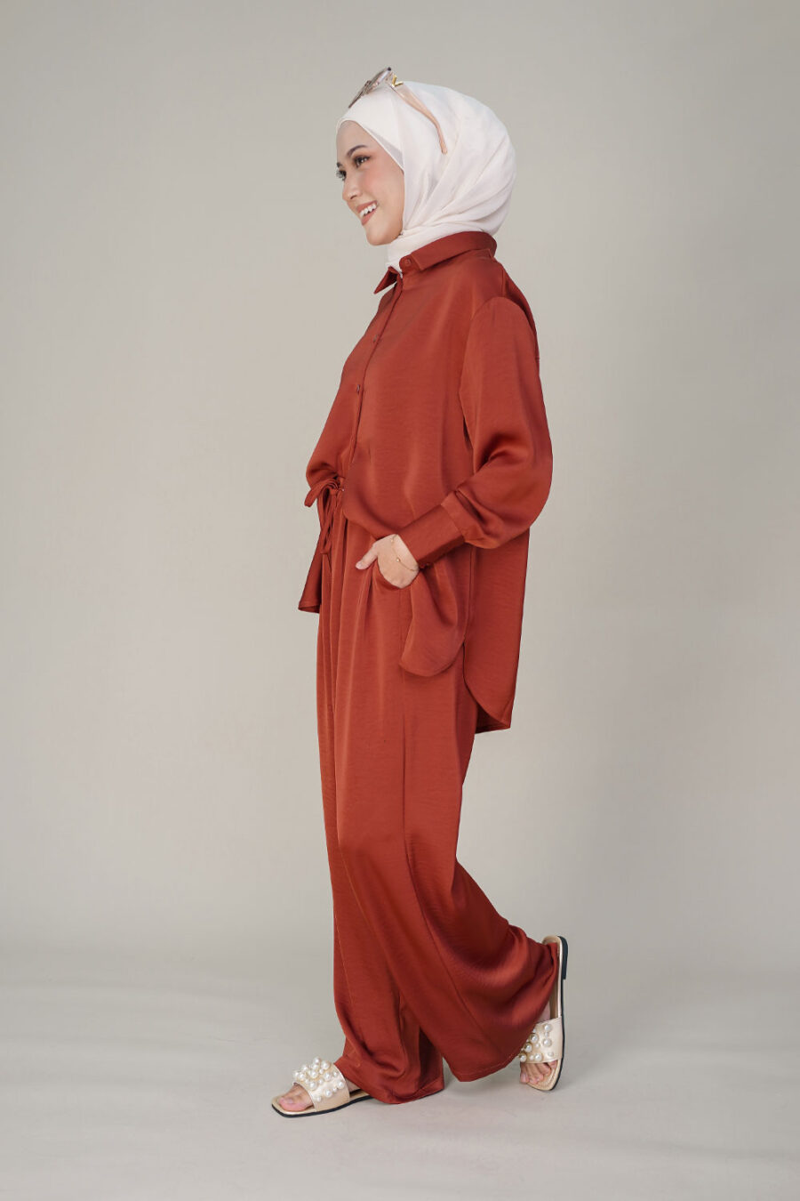Eloise Satin Pants Brick Orange - Image 2
