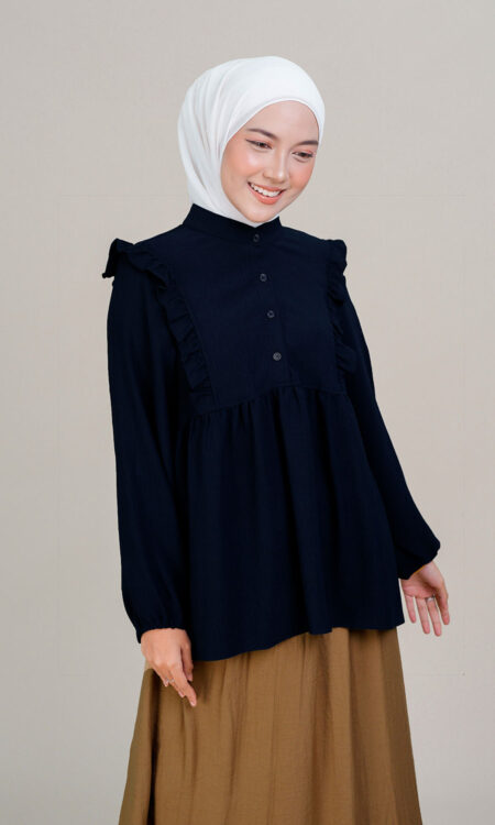 Nadia Ruffle Blouse Navy