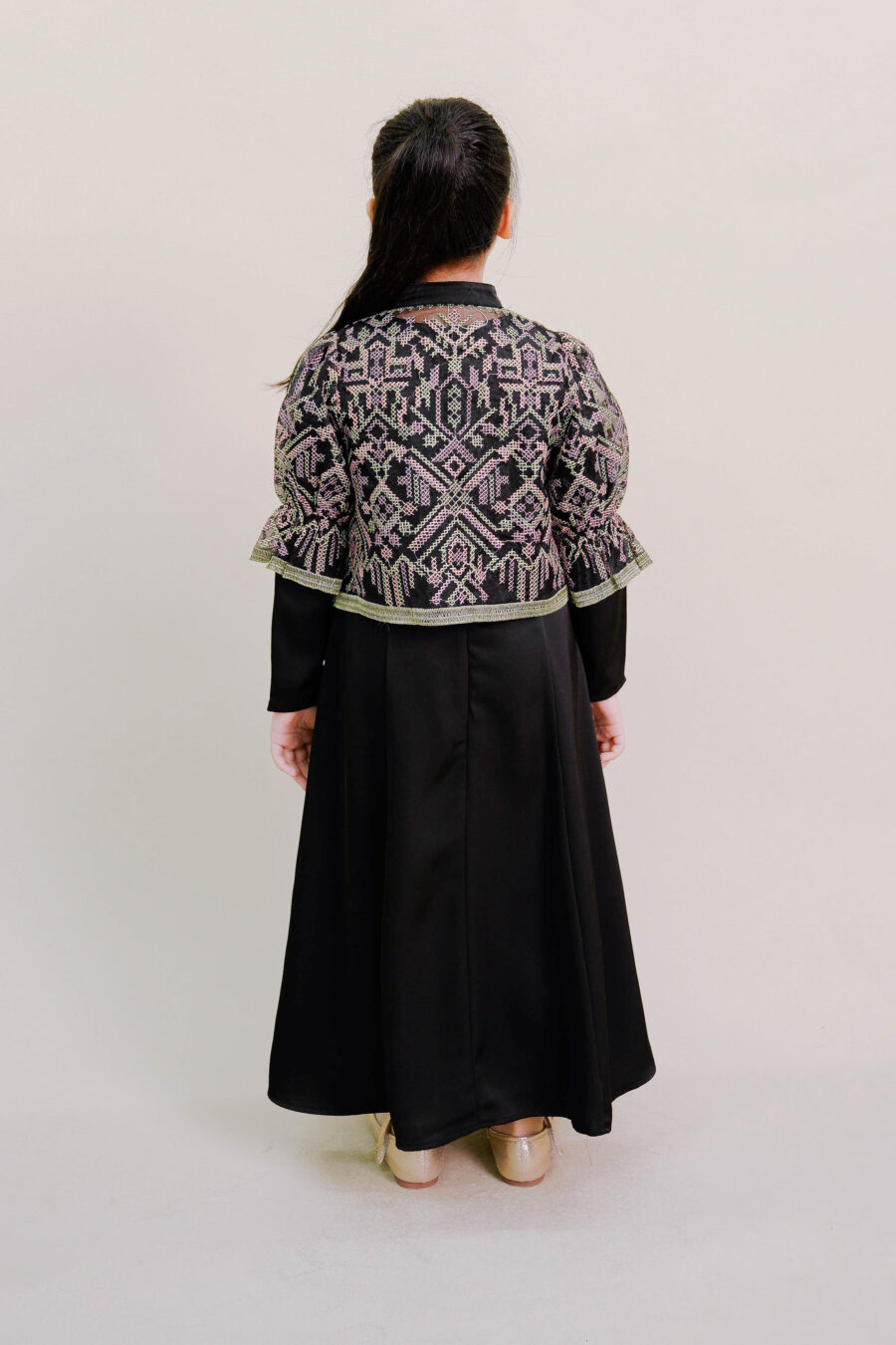 Lenora Kids Dress with Embroidered Organza Cardigan in Black - Image 2