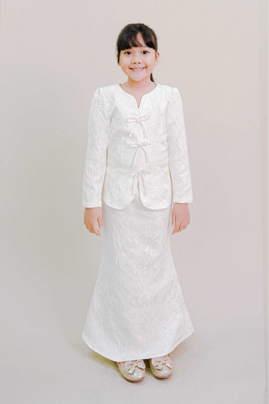 Kioshi Kids Ribbon Kurung in White