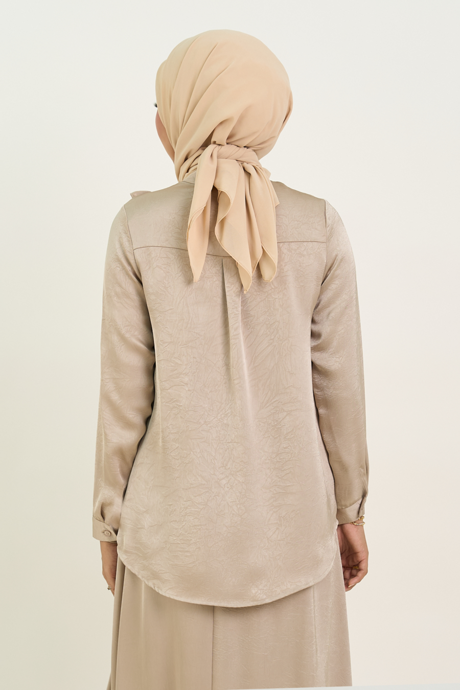 Isabelle Plus Size Satin Ruffled Blouse Latte - Image 3